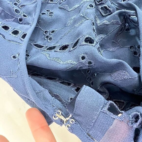 Chico's Cardigan Sweater Women Large Eyelet Embroidered Sheer Long New Navy - Picture 11 of 12